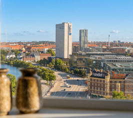 View over Copenhagen through a window from a room