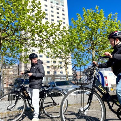 Bicycles parked in front of Danhostel Copenhagen City on a sunny day