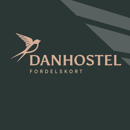 Danhostel Fordelskort med svaleikon på mørk baggrund
